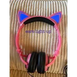 Anime Style Light Up Cat / Rabbit Ears Gaming Headphone Headset (Pink) GUC -READ
